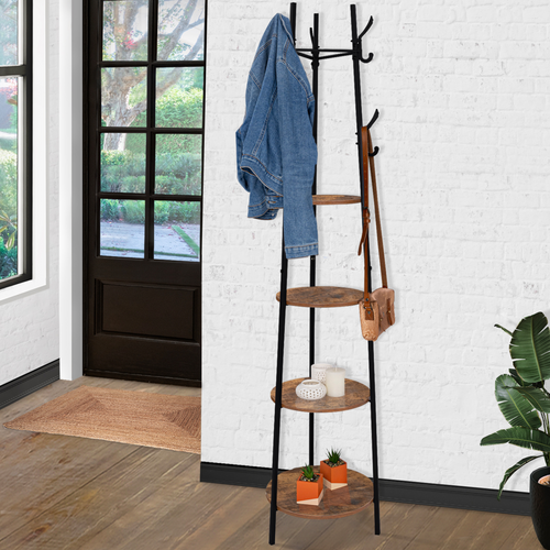 Porte-manteau Trépied Tonio Design Industriel Étagères Rondes 6 Crochets