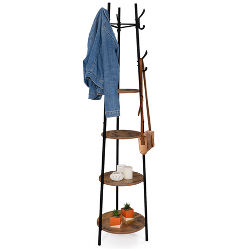 Porte-manteau Trépied Tonio Design Industriel Étagères Rondes 6 Crochets