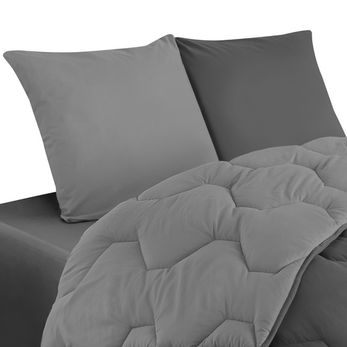 Couette 220x240 Cm Abby Bicolore Gris Clair Et Gris 300 Gr + 2 Oreillers