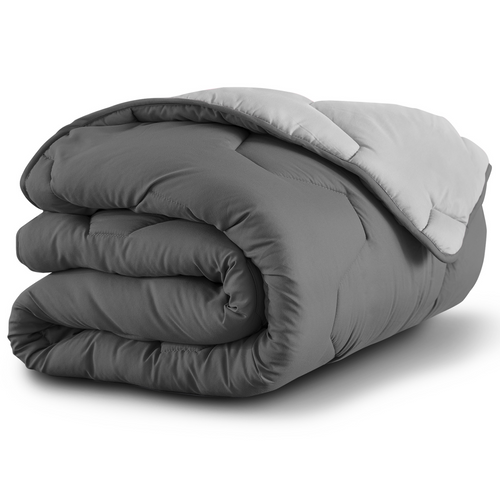 Couette 220x240 Cm Abby Bicolore Gris Clair Et Gris 300 Gr + 2 Oreillers