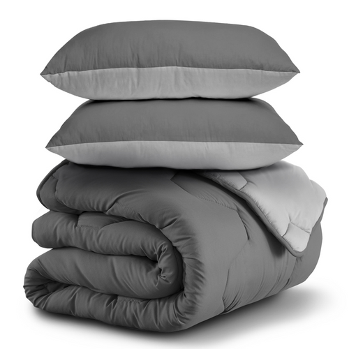 Couette 220x240 Cm Abby Bicolore Gris Clair Et Gris 300 Gr + 2 Oreillers