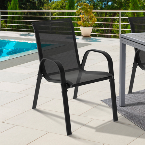 Lot De 4 Chaises De Jardin Lyma Métal Et Textilène Empilables Noires