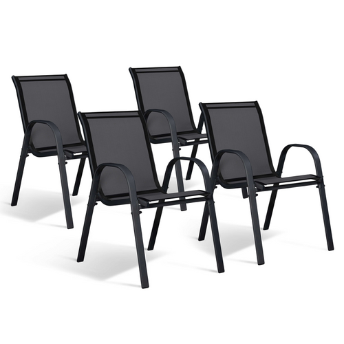 Lot De 4 Chaises De Jardin Lyma Métal Et Textilène Empilables Noires