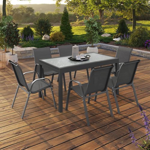 Salon De Jardin Madrid Table Extensible 135-270 Cm Et 12 Chaises Empilables Gris Anthracite