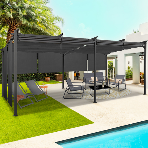 Pergola Édition Spéciale Toit Rétractable 3x6 M Et 6 Stores Gris Anthracite