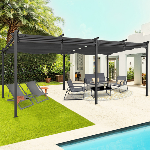 Pergola Édition Spéciale Toit Rétractable 3x6 M Et 6 Stores Gris Anthracite