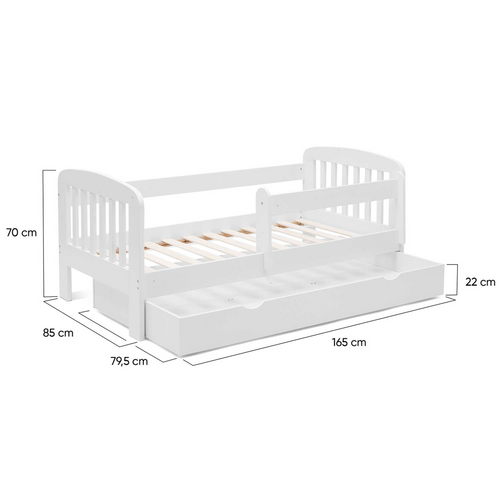 Lit Enfant 80 X 160 Cm Lilia 1 Tiroir De Rangement Avec Sommier Et Barrières