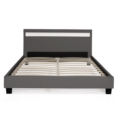 Lit Double Neo Avec Tête De Lit LED Intégrées Et Sommier 140 X 190 Cm Pvc Gris