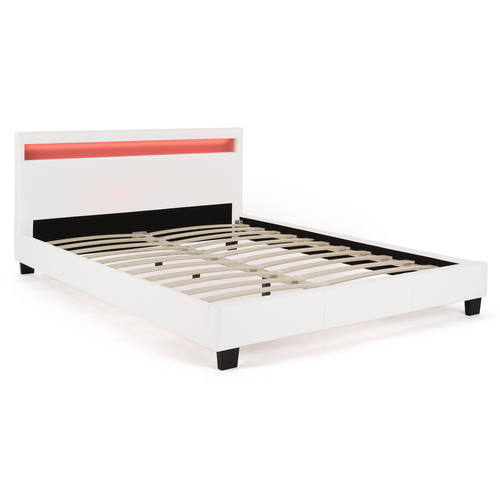 Lit Double Neo Avec Tête De Lit LED Intégrées Et Sommier 140 X 190 Cm Pvc Blanc