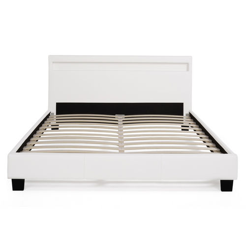 Lit Double Neo Avec Tête De Lit LED Intégrées Et Sommier 140 X 190 Cm Pvc Blanc