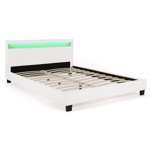 Lit Double Neo Avec Tête De Lit LED Intégrées Et Sommier 140 X 190 Cm Pvc Blanc