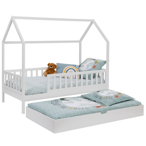 Lit Cabane Enfant 80 X 160 Cm Neree Blanc Avec 1 Tiroir Gigogne Et De Rangement