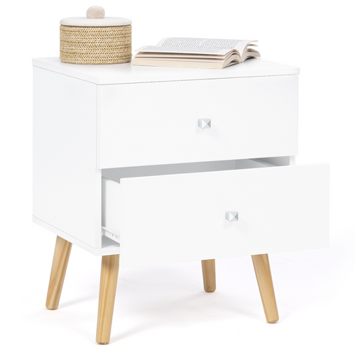 Lot De 2 Tables De Chevet Emmie Scandinaves 2 Tiroirs Blanc