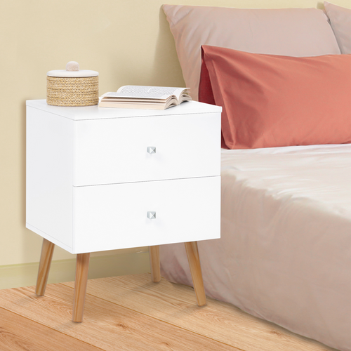 Lot De 2 Tables De Chevet Emmie Scandinaves 2 Tiroirs Blanc