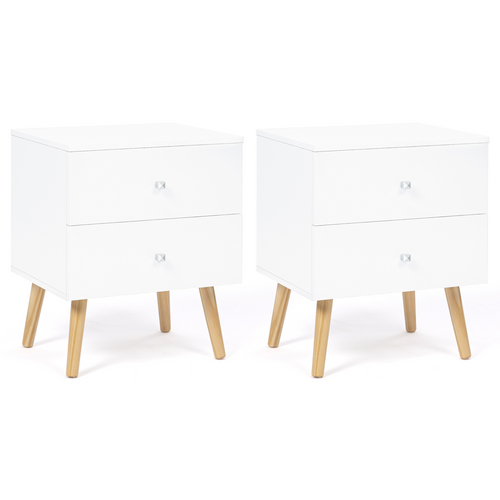 Lot De 2 Tables De Chevet Emmie Scandinaves 2 Tiroirs Blanc