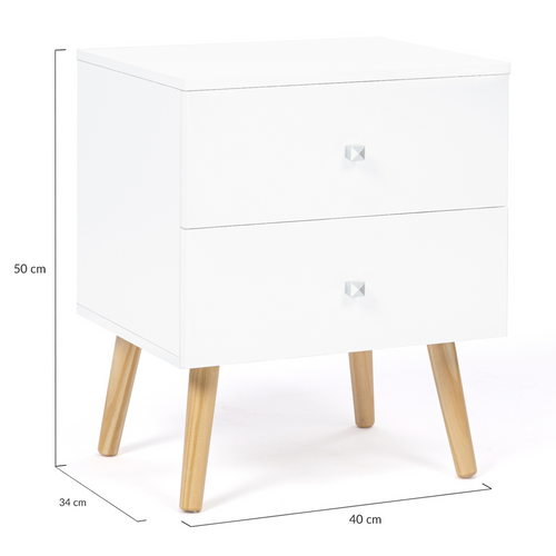 Lot De 2 Tables De Chevet Emmie Scandinaves 2 Tiroirs Blanc