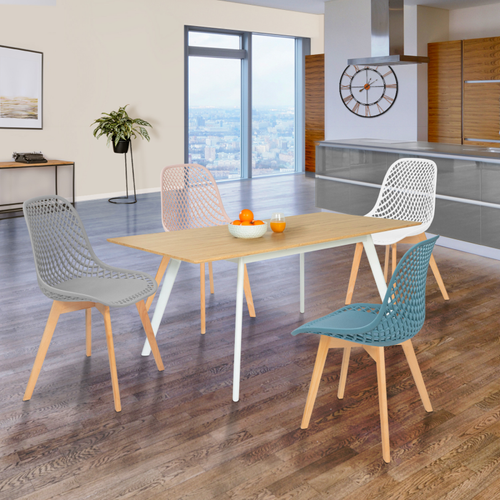 Lot De 4 Chaises Mandy Mix Color Pastel Rose, Blanc, Gris Clair Et Bleu