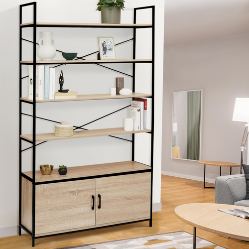 Etagère XL 5 Niveaux Avec Placard Detroit Design Industriel 170 Cm