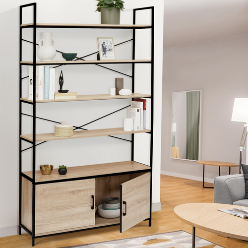 Etagère XL 5 Niveaux Avec Placard Detroit Design Industriel 170 Cm
