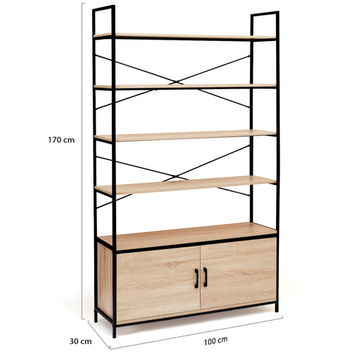 Etagère XL 5 Niveaux Avec Placard Detroit Design Industriel 170 Cm