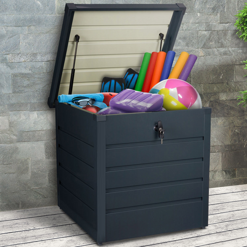 Coffre De Rangement Métal Verrouillable Gris Anthracite Pour Jardin 200l 68x62,5x63 Cm