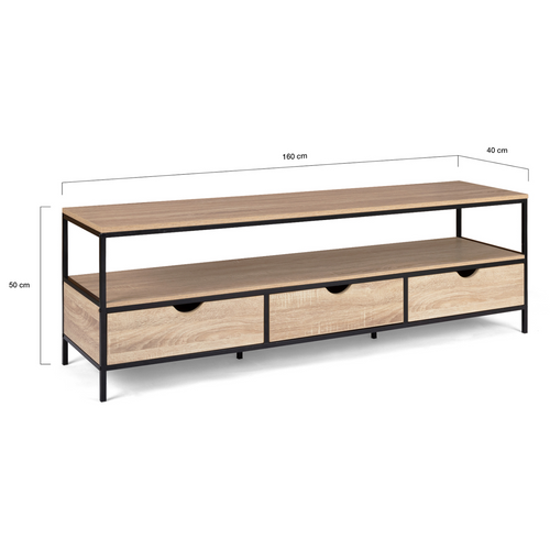 Meuble TV 160 Cm Detroit 3 Tiroirs Design Industriel