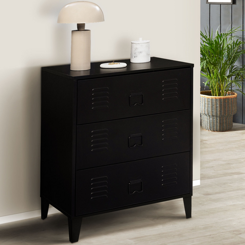 Commode Ester 60 Cm 3 Tiroirs Métal Noir Design Industriel