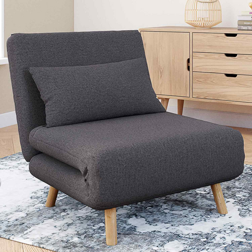 Fauteuil Convertible Romeo Lit D'appoint 1 Place 80x190 Cm Tissu Gris Anthracite