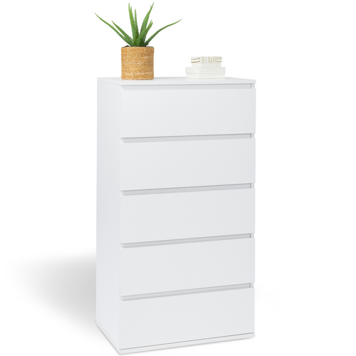 Chiffonnier 5 Tiroirs Tomi 60 Cm Commode Semainier Bois Blanc
