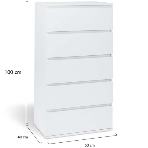 Chiffonnier 5 Tiroirs Tomi 60 Cm Commode Semainier Bois Blanc