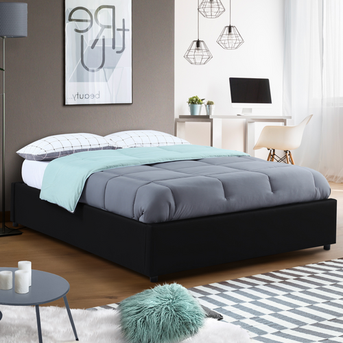 Lit Coffre Double Miami Avec Sommier 140 X 190 Cm Pvc Noir