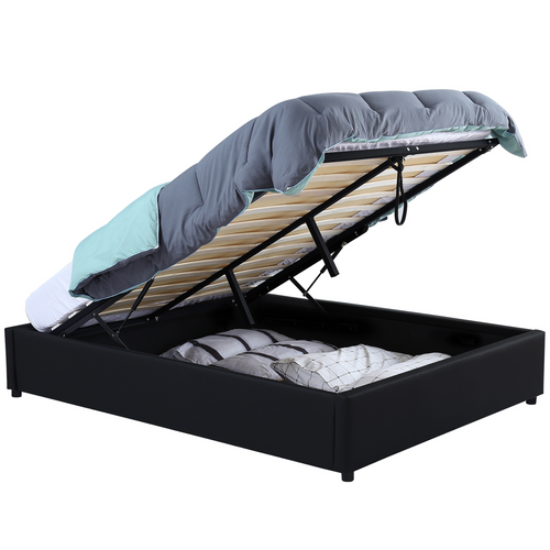 Lit Coffre Double Miami Avec Sommier 140 X 190 Cm Pvc Noir