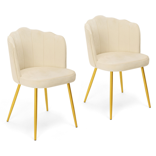 Lot De 2 Chaises Coquillage Adella Beige En Velours Pieds Dorés