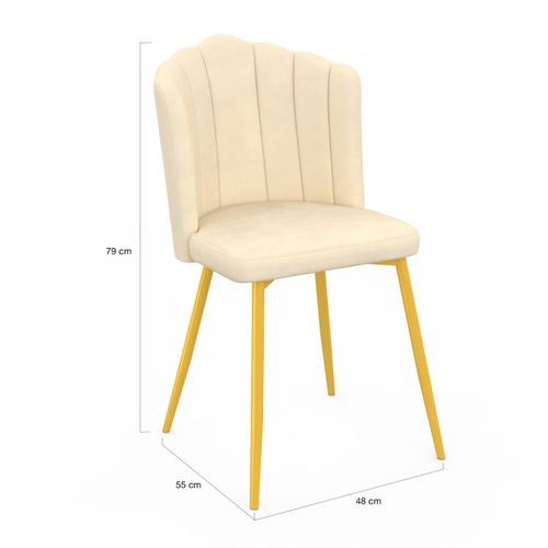 Lot De 2 Chaises Coquillage Adella Beige En Velours Pieds Dorés