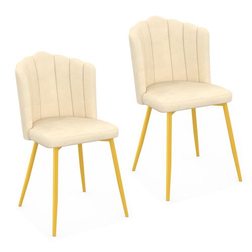 Lot De 2 Chaises Coquillage Adella Beige En Velours Pieds Dorés