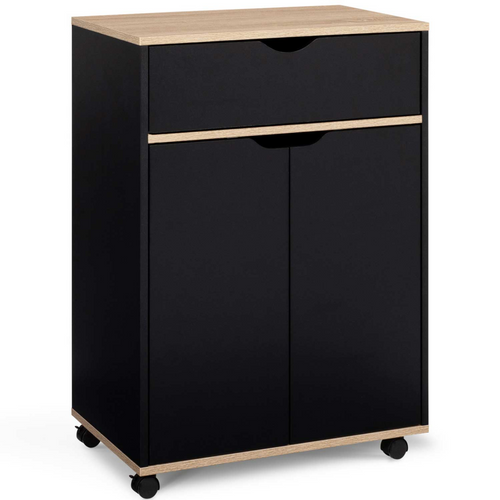 Desserte De Cuisine Cosy Placard Avec Tiroir Bois Noir Et Plateaux Façon Hêtre L.60 Cm