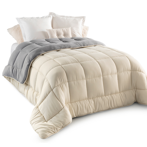 Couette 140x200 Cm Zoe Polaire Biface Gris Et Crème 400 Gr