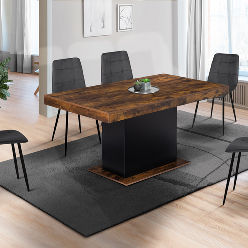 Table à Manger Extensible Rectangle Eden 6-10 Personnes Bois Effet Vieilli Et Noir 160-200 Cm