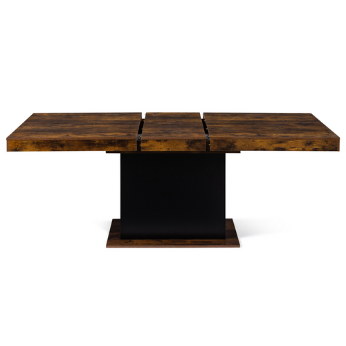 Table à Manger Extensible Rectangle Eden 6-10 Personnes Bois Effet Vieilli Et Noir 160-200 Cm