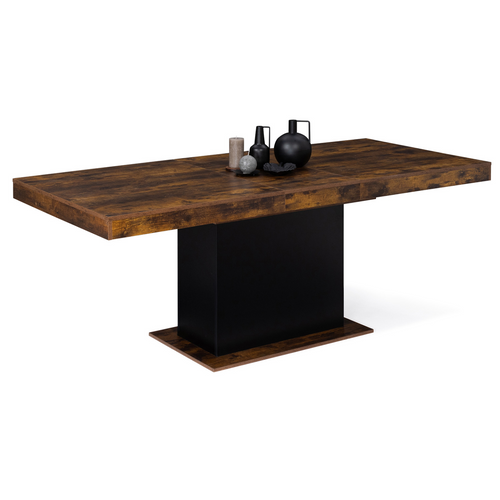 Table à Manger Extensible Rectangle Eden 6-10 Personnes Bois Effet Vieilli Et Noir 160-200 Cm