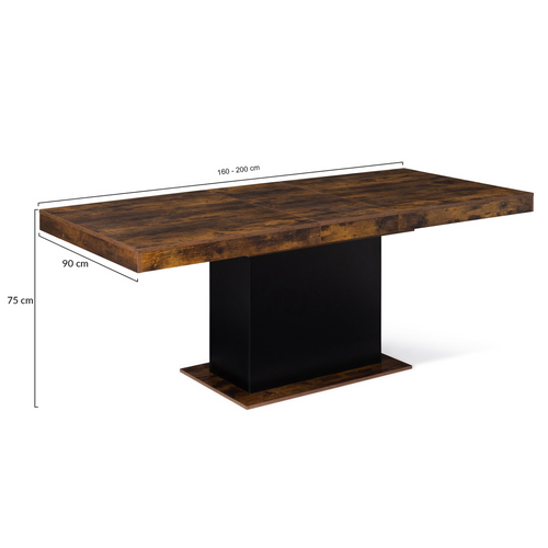 Table à Manger Extensible Rectangle Eden 6-10 Personnes Bois Effet Vieilli Et Noir 160-200 Cm