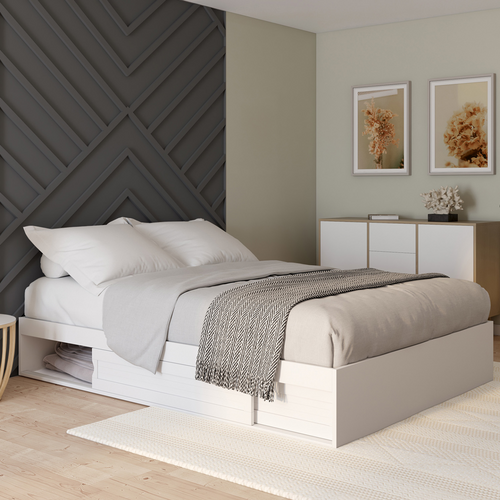 Cadre De Lit Double Salem Avec Rangements Et Sommier 140 X 190 Cm Blanc - Lit BUT