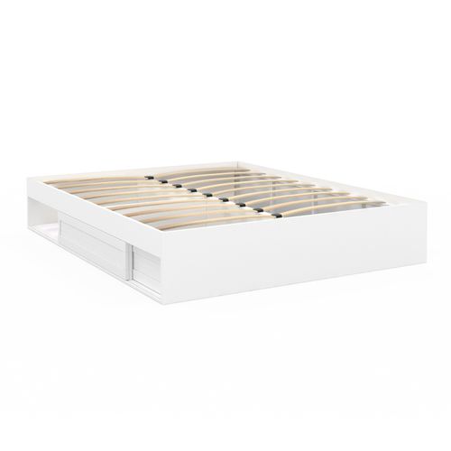 Cadre De Lit Double Salem Avec Rangements Et Sommier 140 X 190 Cm Blanc