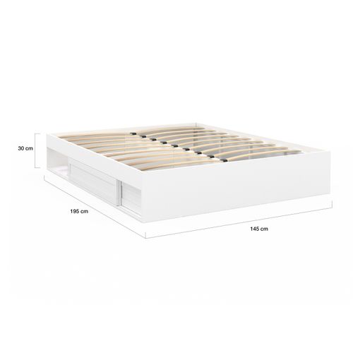 Cadre De Lit Double Salem Avec Rangements Et Sommier 140 X 190 Cm Blanc