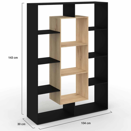 Etagère Bibliothèque Colette Avec 11 Compartiments Noir Et Effet Bois 143 Cm