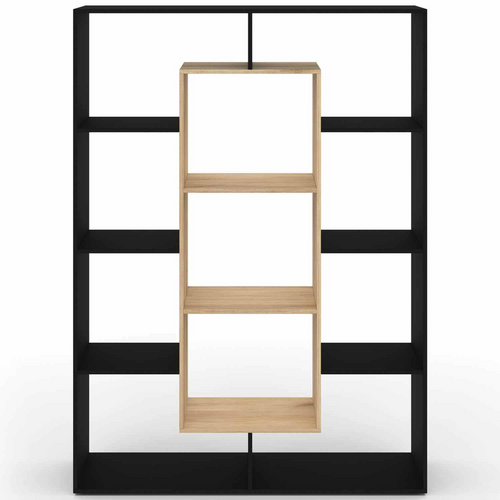 Etagère Bibliothèque Colette Avec 11 Compartiments Noir Et Effet Bois 143 Cm