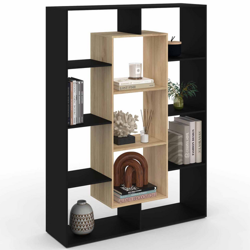 Etagère Bibliothèque Colette Avec 11 Compartiments Noir Et Effet Bois 143 Cm