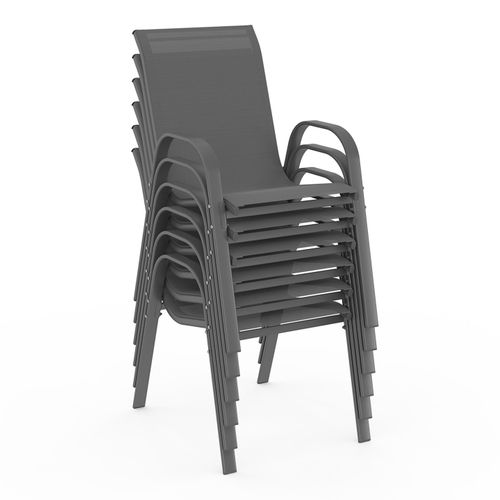 Salon De Jardin Madrid Table 240 Cm Et 10 Chaises Empilables Gris Anthracite