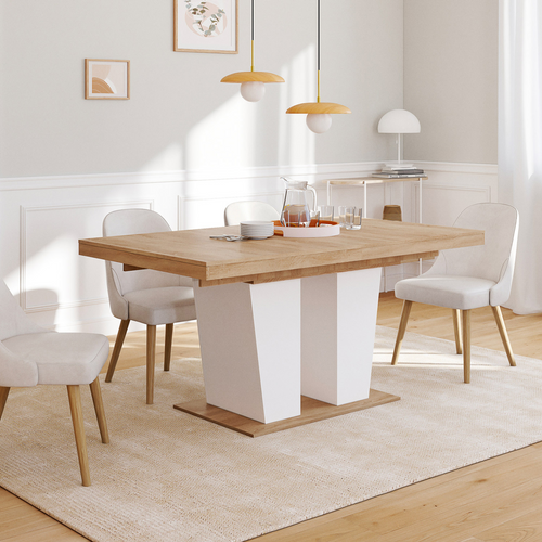 Table à Manger Extensible Rectangle Eliad 6-10 Personnes Bois Et Blanc 160-200 Cm