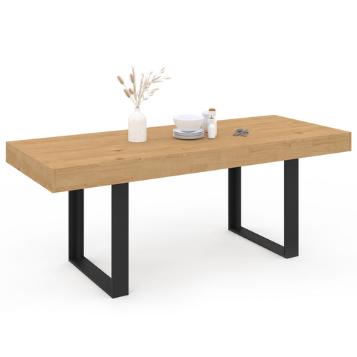 Table à Manger Extensible Rectangle Oregon Avec Rangement 4-8 Personnes Façon Chêne Et Noir 160-200